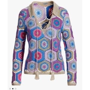 Boston Proper Crocheted Collared Sweater Size Medium